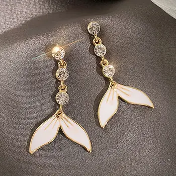 

Delicate Rhinestone Mermaid Tail Fishtail Dangle Earrings Temperament Crystal Fishtail Earrings For Women Lovely Jewelry