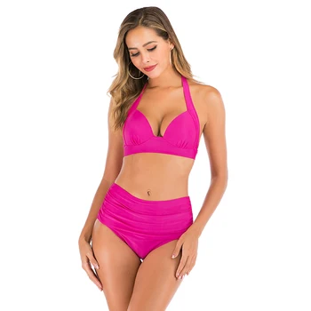 

High Waist Bikini 2020 New Plus Size Swimwear Women Solid Red Green Push Up Bikini Set Swimming For Suit Female Swimsuit Biquini