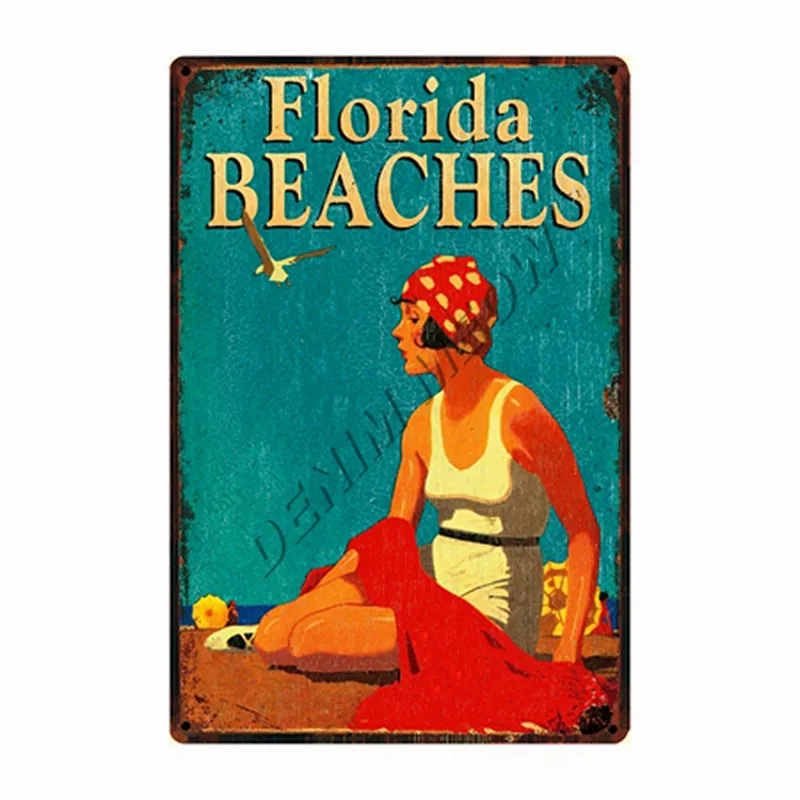 16 Потертый шик Tiki Bar Florida пляжные винтажные металлические знаки летний лагерь California Surfing райские наклейки на стену домашний декор WY92 - Цвет: 16