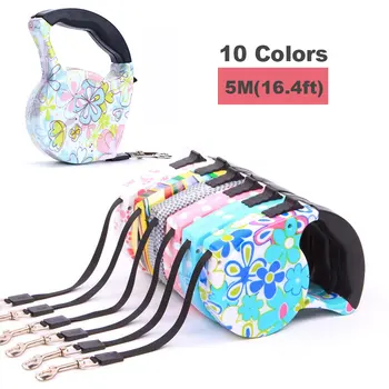 

5M Retractable Dog Leash 11 Colors Fashion Printed Puppy Auto Traction Rope Nylon Walking Leash for Small Dogs Cats Pet Leads
