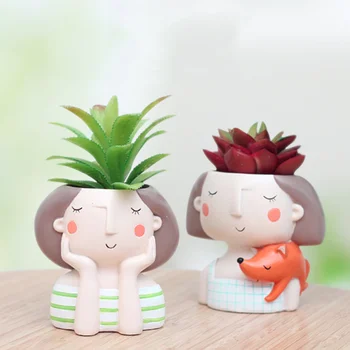 

4pcs Cartoon Lovely Girl Succulent Pot Cute Planter Bonsai Cactus Potted Flowers Desktop Decoration Home Office Decor Craft