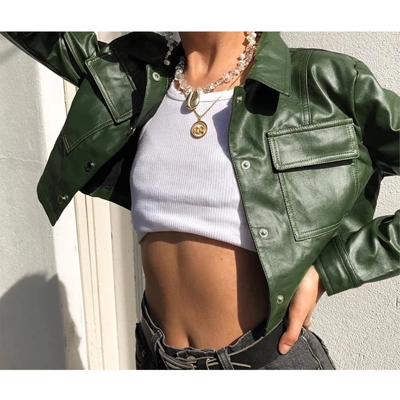 Very best  Sweetown Bomber Leather Jackets Long Sleeve Women Coats Pocket Short Outerwear Fashion 2019 Autumn 
