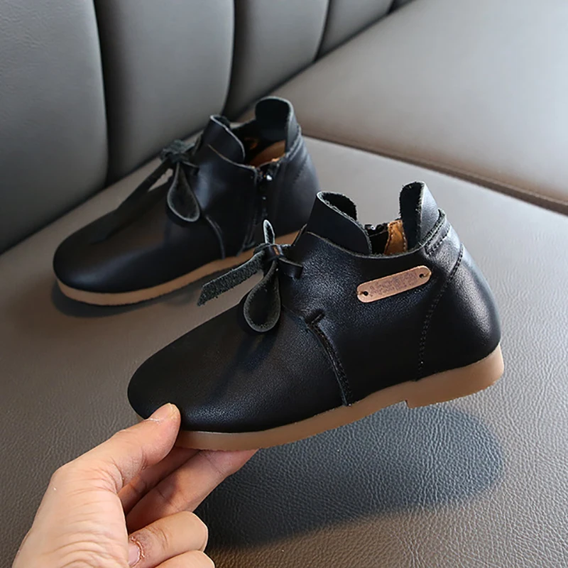 Dolakids autumn winter girl princess ankle boots Korean version of children's leather Martin boots cowhide soft soled children's