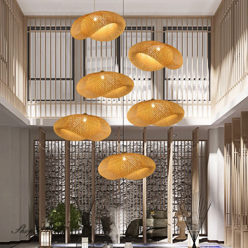 Retro Hanging Ceiling Pendant Lamps Bamboo Hand Make E27 For Dining Room Living Room Decoration