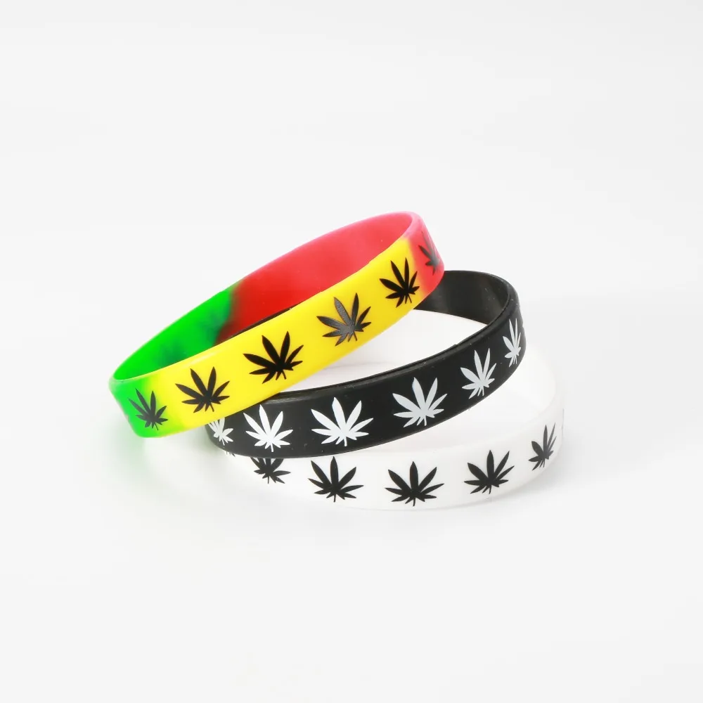 2pcs Leaves Jamaica Weed Rasta Reggae Silicone Bracelet&Bangles Black White Color Wristband Fashion Jewelry