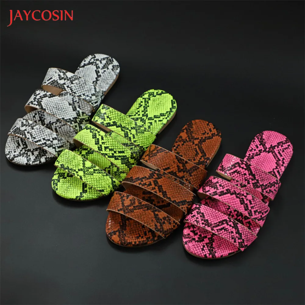 Jaycosin/женские шлепанцы Новинка Модная обувь с принтом змеиной кожи Женские