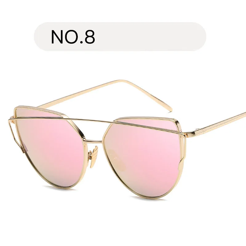 XaYbZc2020 фирменный дизайн кошачий глаз солнцезащитные очки Женские винтажные металлические светоотражающие очки для женщин зеркальные ретро очки - Цвет линз: 8-Gold Pink