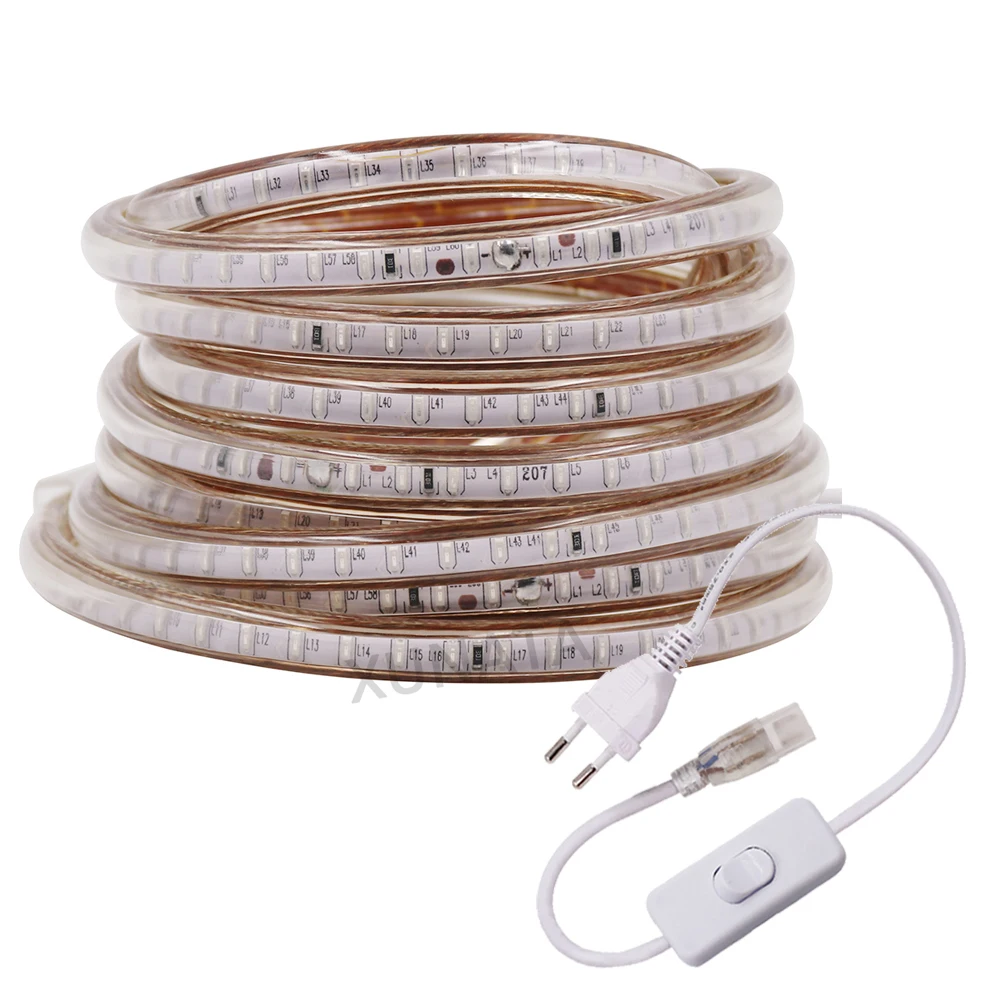 AC 220V LED 스트립 빛 3014 SMD 120LED/m 야외 방수 IP67 LED 테이프 로프 조명 홈 인테리어 화이트/따뜻한 화이트