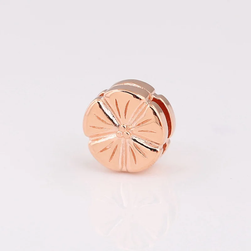

100% 925 Sterling Silver Bead Rose Gold Flower Reflexions Clip Fit Pandora Women Bracelet & Necklace Diy Jewelry