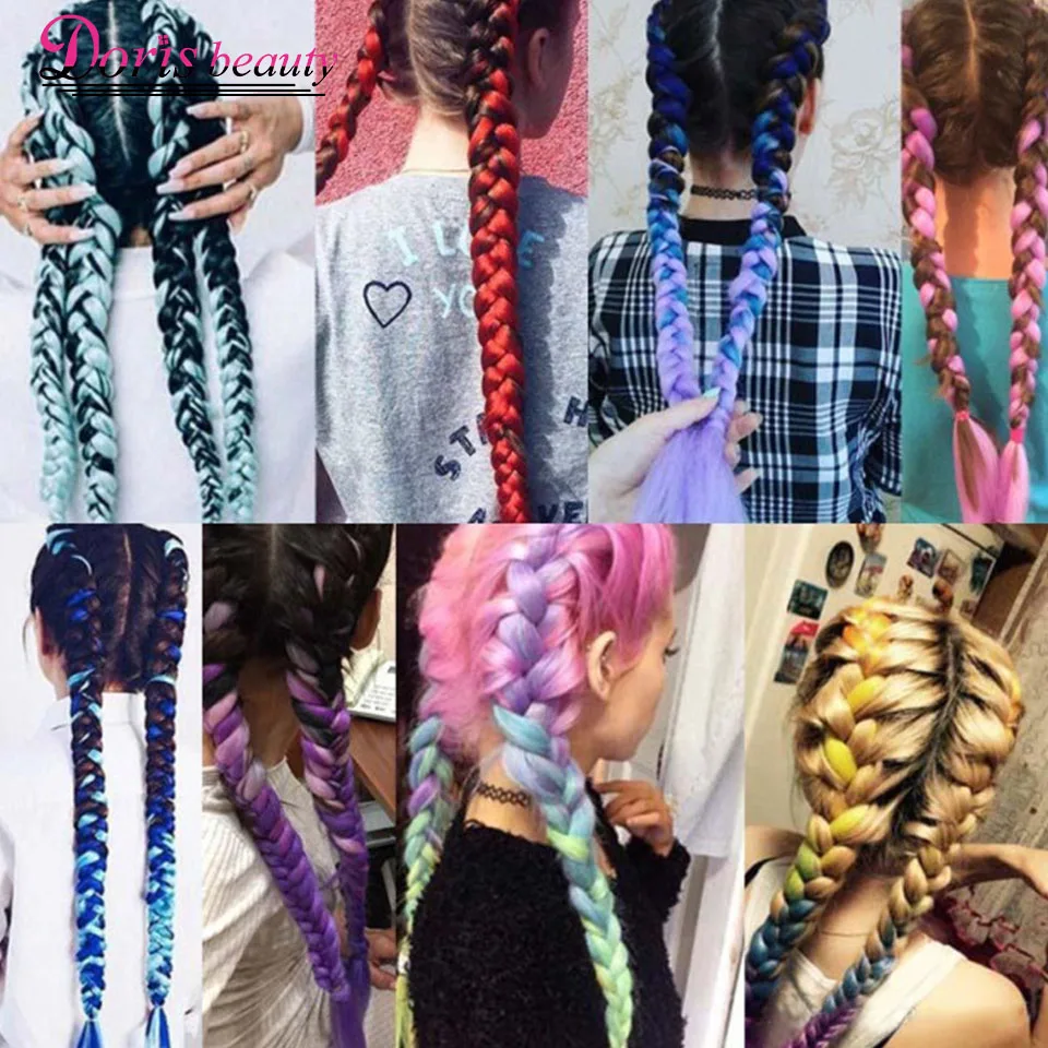 24 дюйма Синтетические длинные Омбре плетение волос Джамбо плетеные косы волосы 100 г наращивание волос Радуга плетение волос розовый