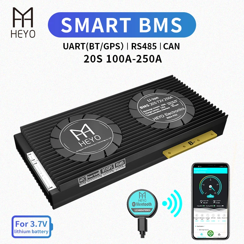 HEYO Smart BMS li-ion 20S 72V 100A 120A 150A 200A 250A Bluetooth BT GPS APP USB для UART RS485 зарядный аккумулятор