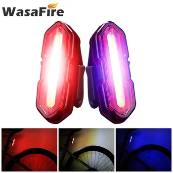 

WasaFire USB Bicycle Rear Back Light 5 Modes Safety Warning Cycling Lamp Red Blue COB LED Bike Taillight for Night Riding