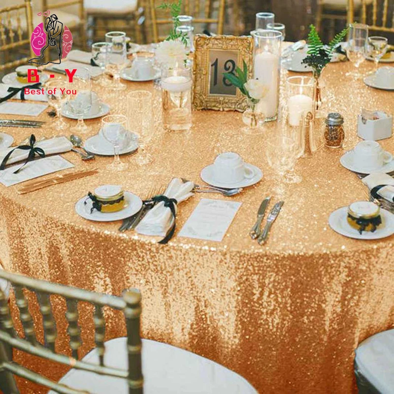 B·Y 50inch-125cm Round Sequin Tablecloth Rose Gold Table Cover for Christmas Party Wedding Decor | Дом и сад
