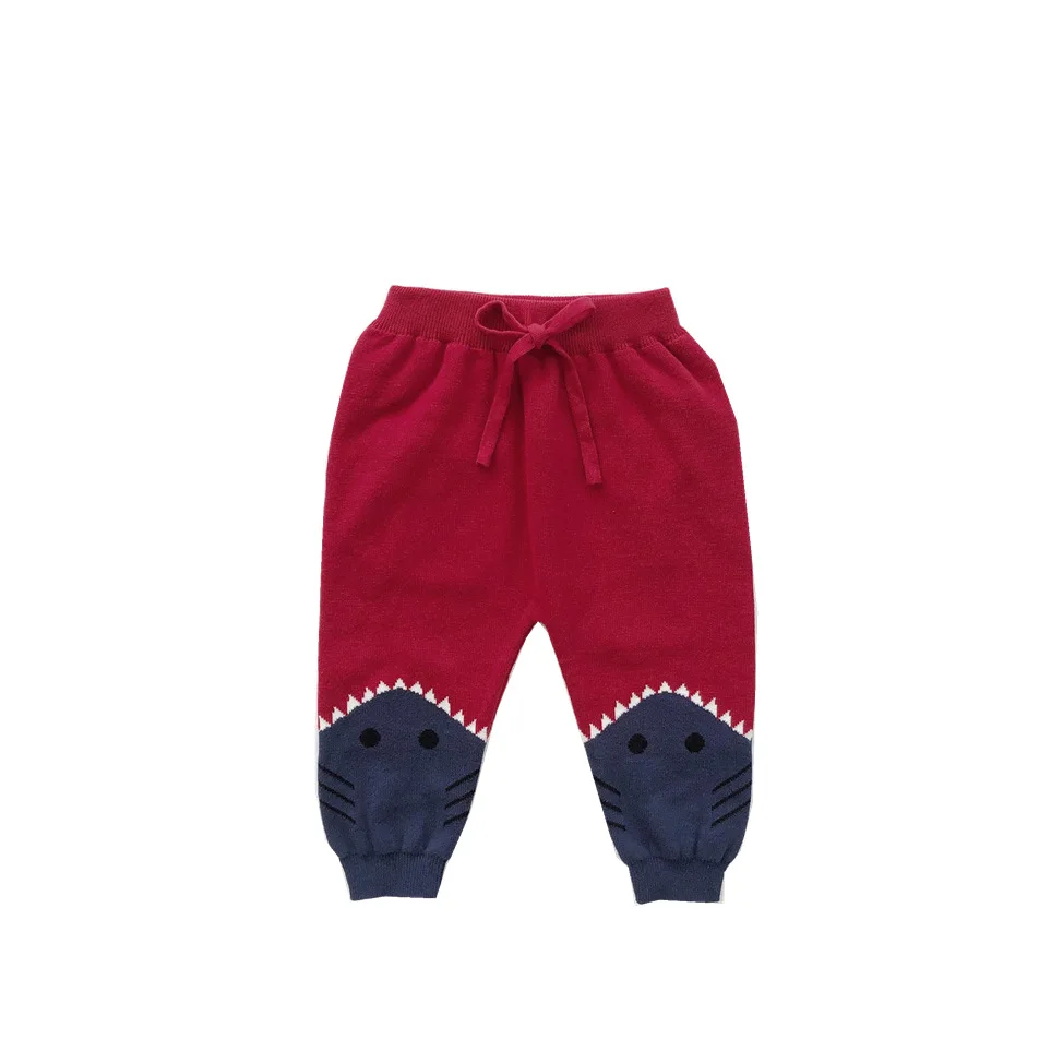 Красный Tonytaoaby/Хлопковые трикотажные брюки; акулы; крокодиловые брюки для мальчиков и девочек; сезон осень-зима - Цвет: Красный
