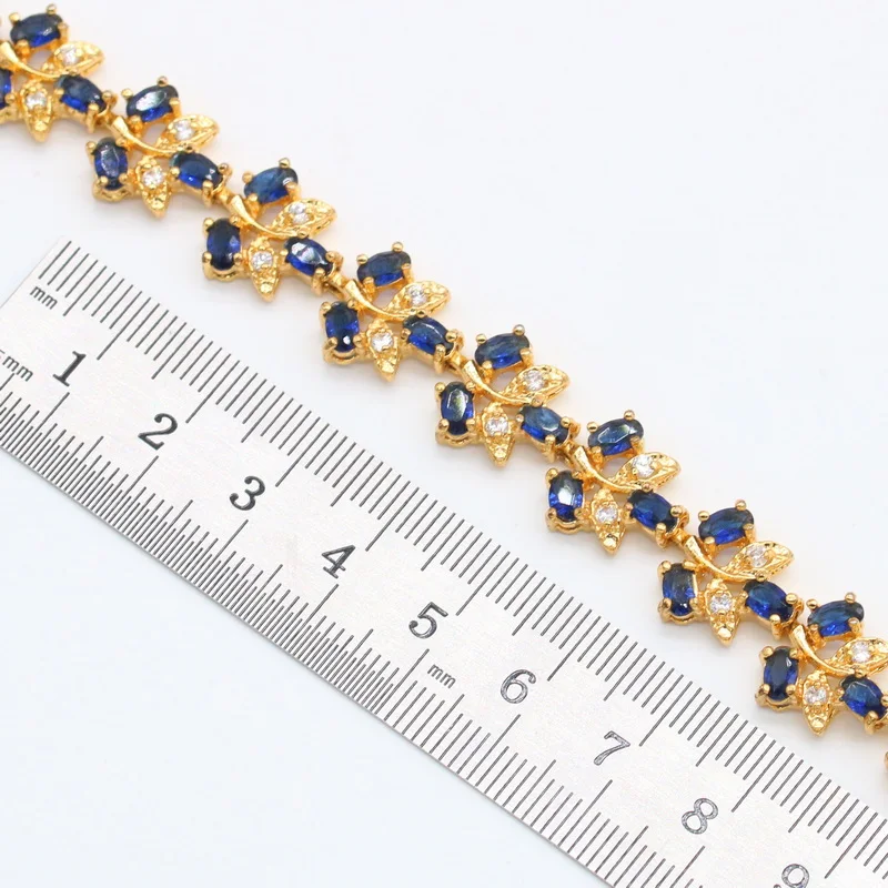 Jewelry Set Flower Blue Sapphire 18K Gold Plated Jewelry Sets for Women Earrings Necklace Pendant Ring Bracelet Birthday Gift jewelry set crystal jewelry set