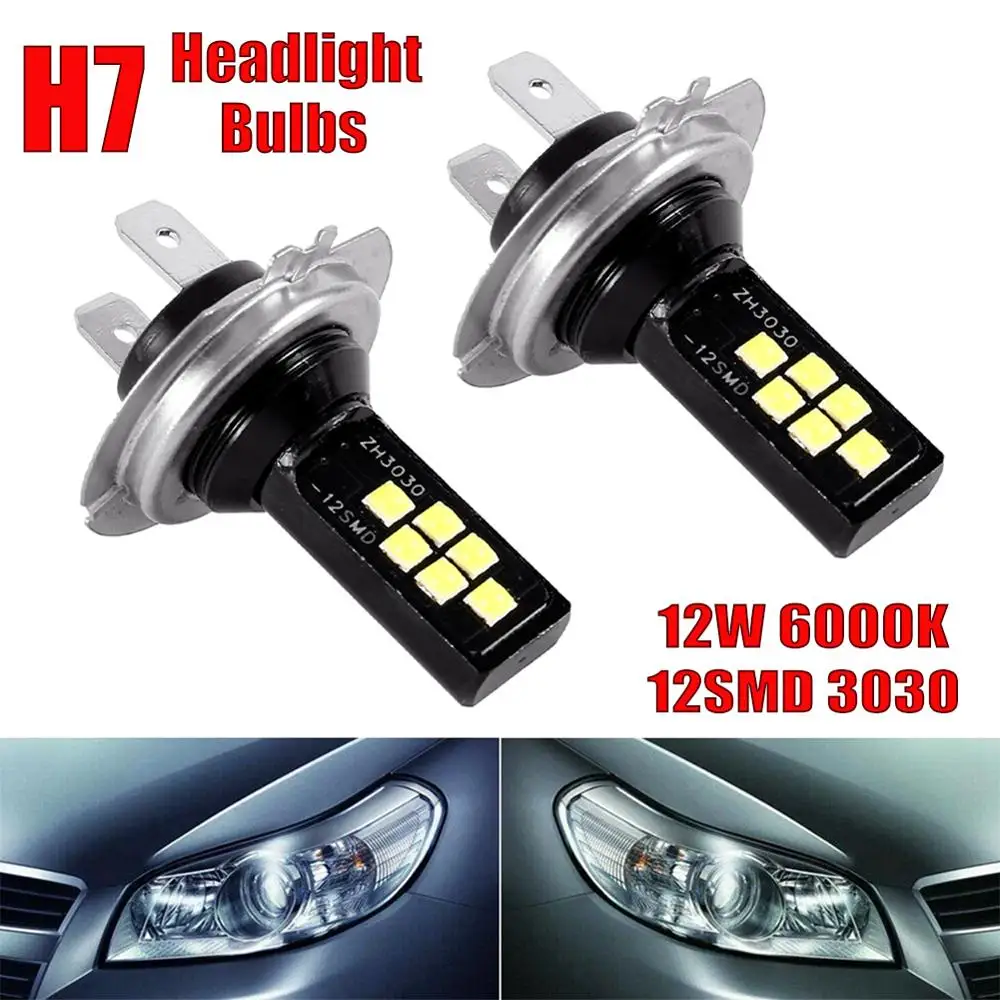 

2PCS H7 LED Car Anti-fog Light Bulb 12W 6000K 1200LM Headlight Bulbs 12SMD 3030 Car Daytime Running Lamp