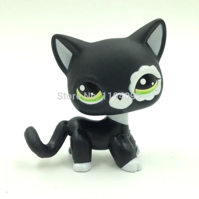 LPS Toys #2249 Pet Shop Short Hair Cat Black White flower eyes Kitty 