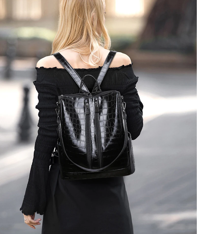 Известный бренд, роскошный рюкзак, новинка, Женская высококачественная черная сумка с крокодиловым узором