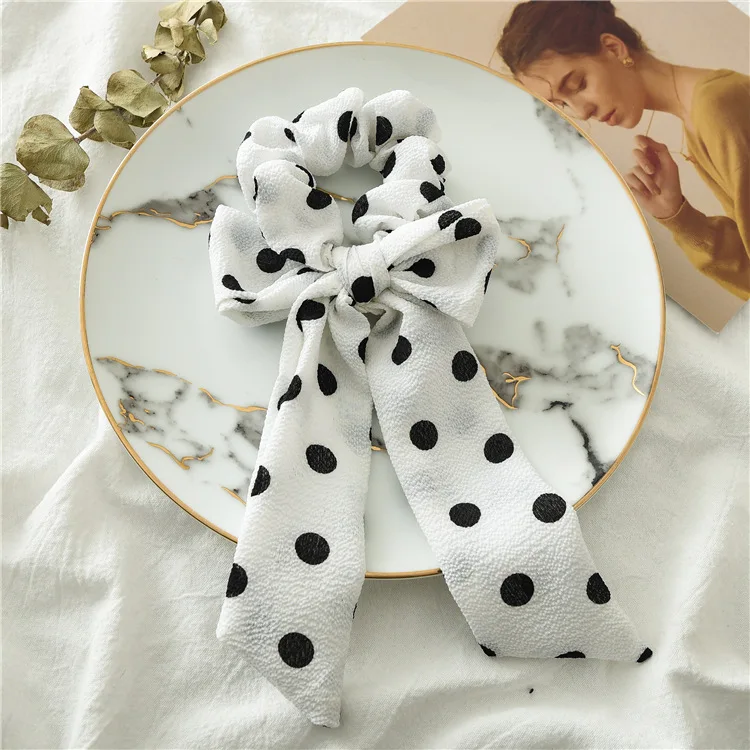 Bow Streamers Hair Ring Fashion Ribbon Girl Hair Bands Scrunchies Horsetail Tie Solid Headwear Hair Accessories - Цвет: F299D