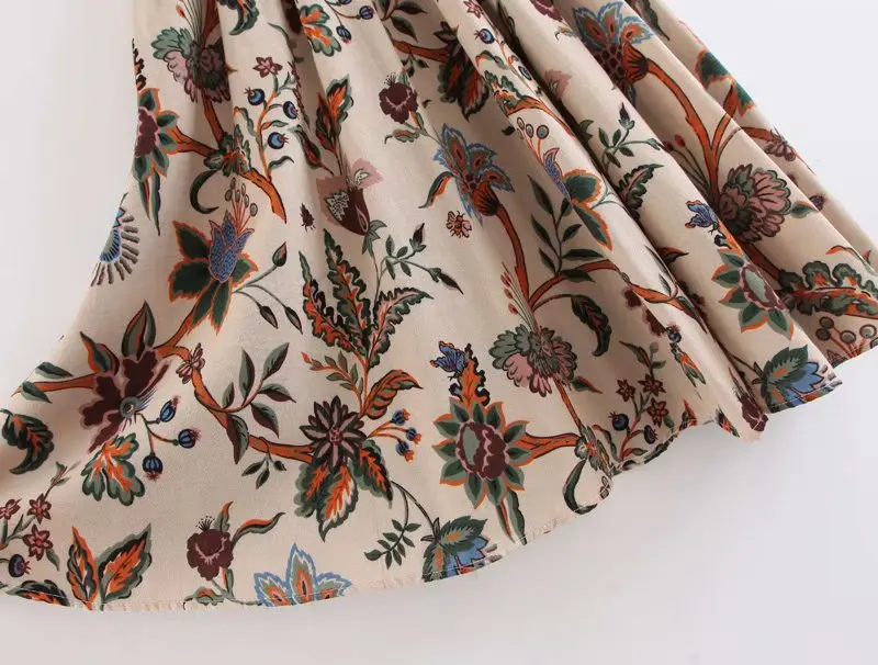 

2019 Spring New Style Bohemian Fashion Printed Elastic Waist Skirt Thailand Style Cotton Linen Skirt