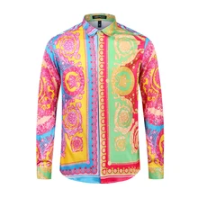 Бренд seestern Для мужчин рубашки с принтом короны с цветочным принтом в западном стиле; футболка с длинными рукавами футболка в стиле хип-хоп для ночного клуба досуг мужской верх