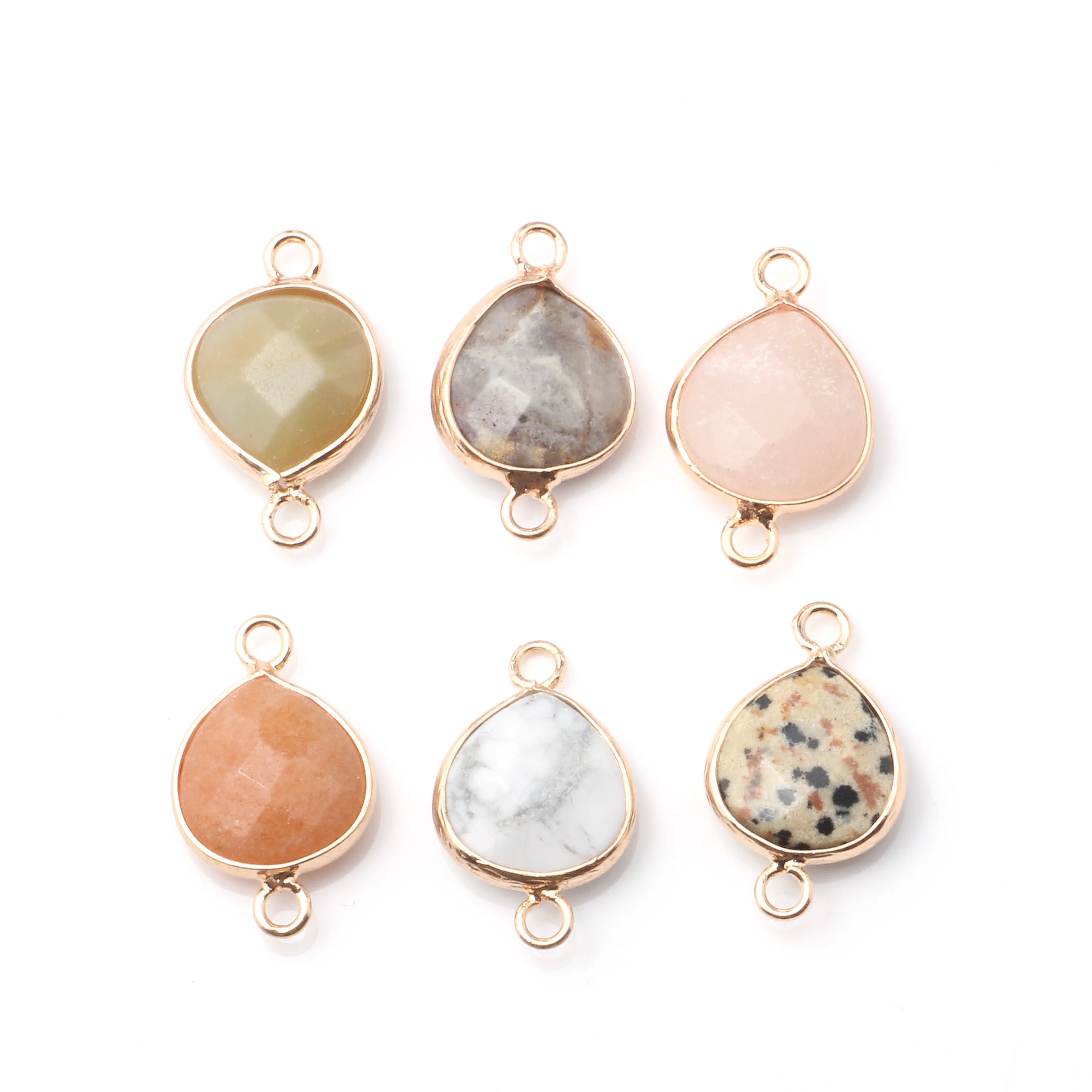 

2pcs Drop-shaped Faceted Natural Stone Handmade Double Hole Connectors Charms Pendant for DIY Necklace Bracelet Jewelry 15x20mm
