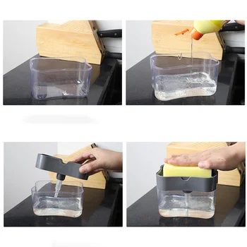 

Press Down Soap Dispenser Practical Kitchen 2 In 1 Pump Soap Dispenser With Sponge Holder For Dish Wash Liquid Container
