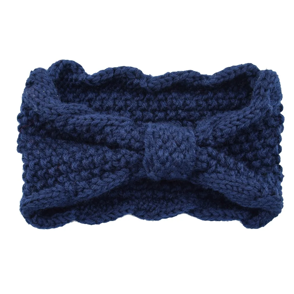 Molans Bow Twist Wide Headband Ladies Solid Winter Crochet Knitting Woolen Warm Stretch Headbands Handmade Hair Accessories