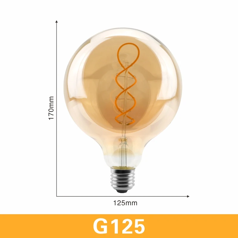 G125 LATTUSO T45 ST64 G80 G95 G125 спиральная Светодиодная лампа накаливания 4 Вт E27 Ретро Винтажные лампы декоративное освещение лампа Эдисона с регулируемой яркостью - Испускаемый цвет: G125