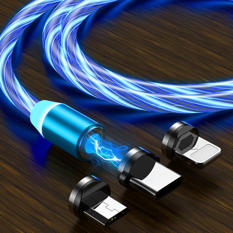 Магнитный USB кабель 2 м светодиодные светящиеся течет с разъемом Micro Type C для
