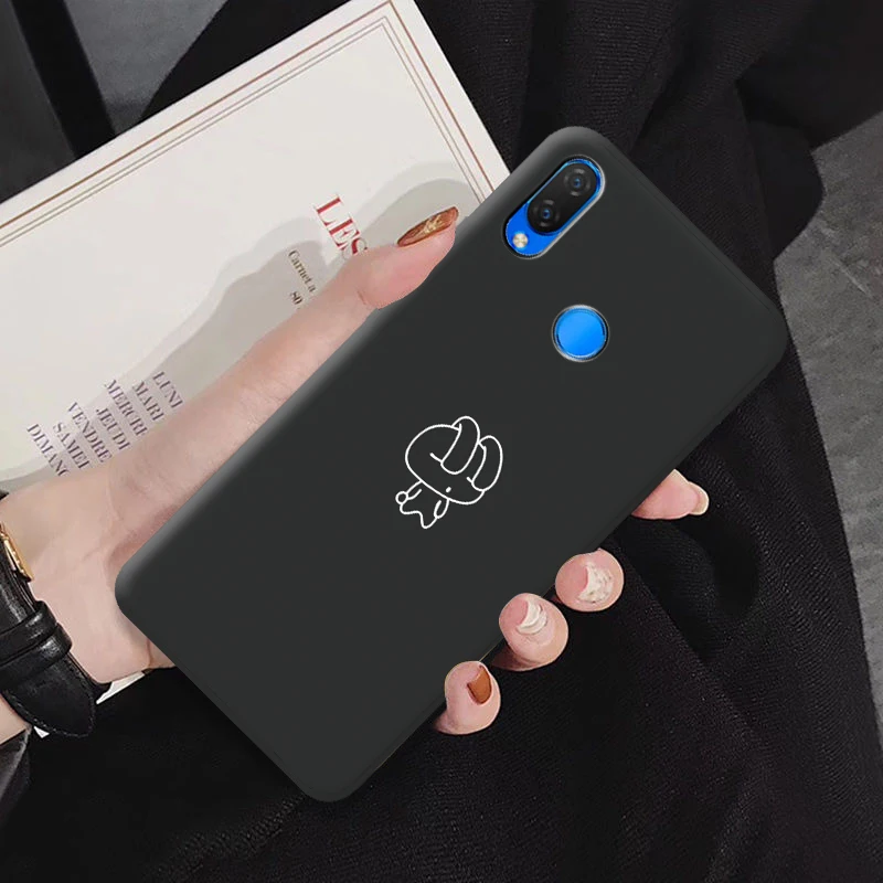 Простой милый чехол для Huawei Nova 2i 3 3i 5i 7i Mate 10 20 Lite мультяшный Черный силиконовый