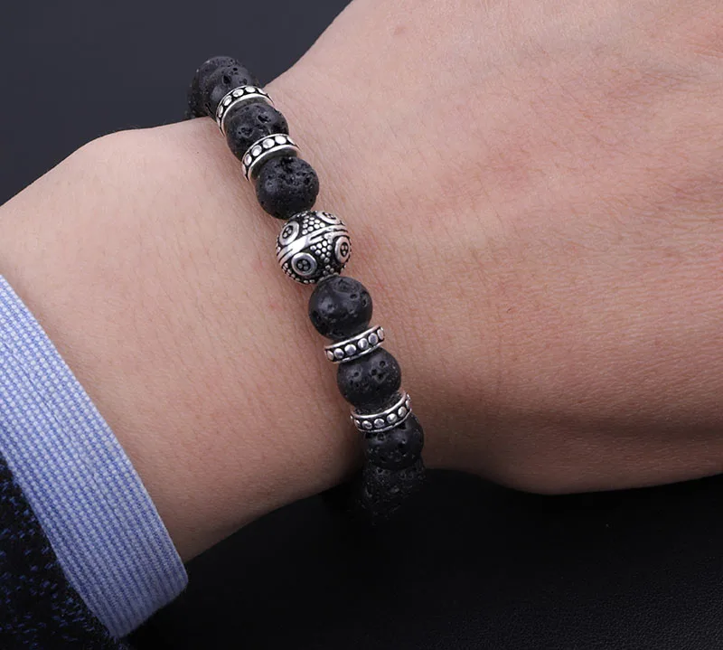 Drop Shipping Men Jewelry Natural Stone Beads A Grade Tiger Eye Tibetan silver Charms Macrame Bracelet Men - Image 5