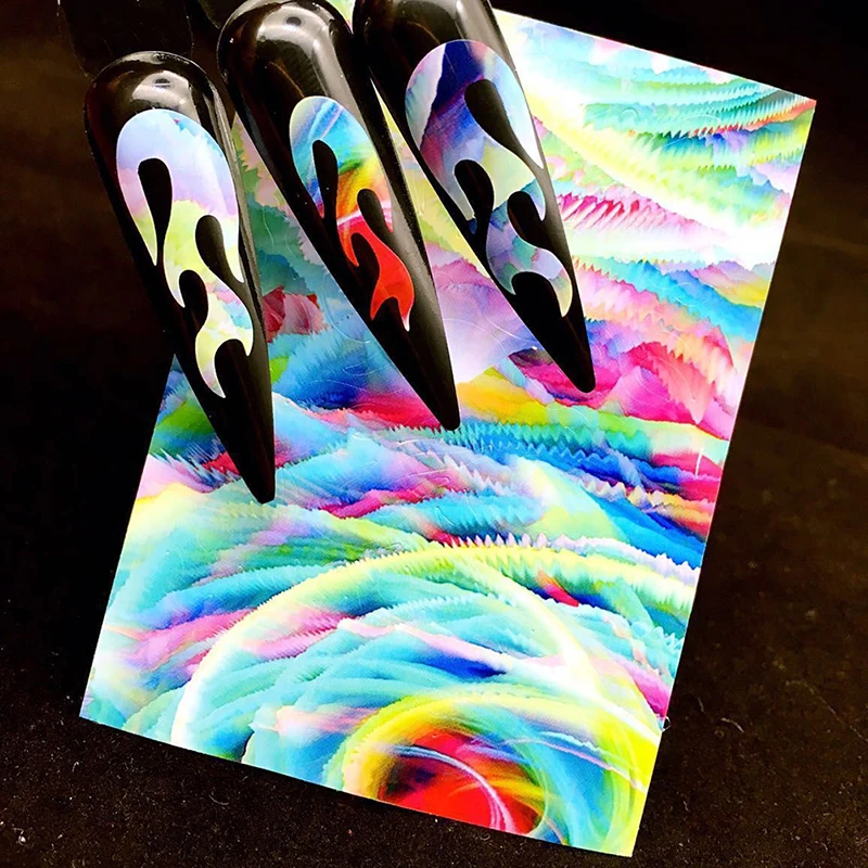 6 шт./компл. огненный дизайн 3D пламя Красочный модный DIY Nail Art Украшение Стикеры полоса Голографическая лента нейл-арта Стикеры