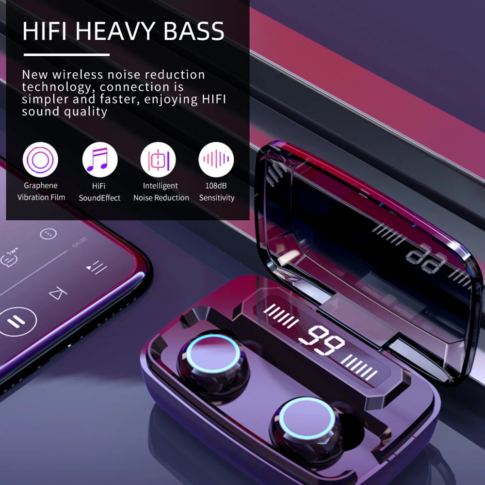 TWS M11 Hifi Bluetooth 5,0 наушники вкладыши 6D стерео объемный тяжелый бас истинные беспроводные наушники IPX7 Водонепроницаемая сенсорная гарнитура