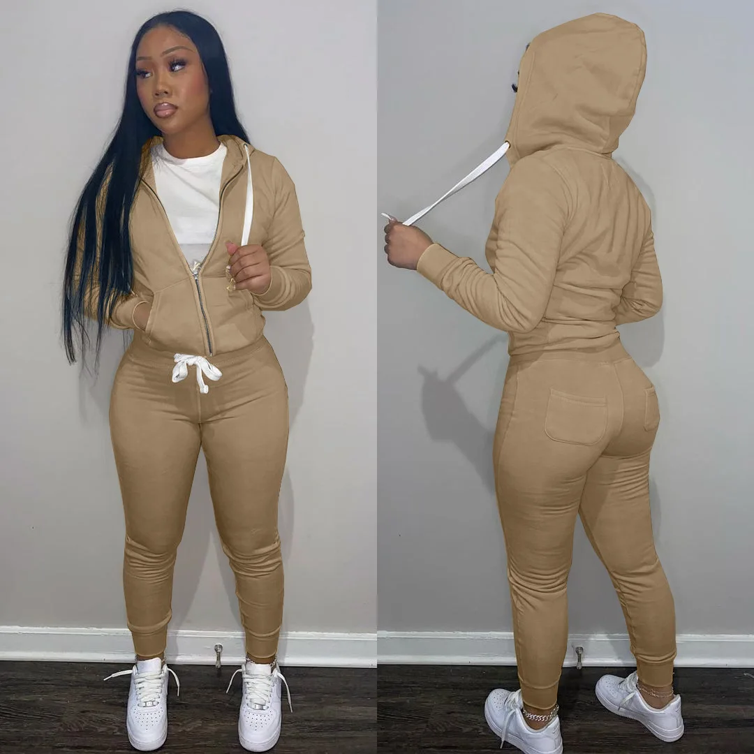 plus size formal pant suits Sisterlinda Casual Women Sweatsuit Two Piece Set Simple Zipper Hooded Top+Sheath Trousers Female Sporty Active Tracksuits Outfit plus size formal pant suits