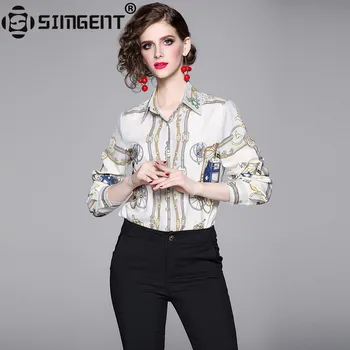 

Simgent Retro Print Blouse New Autumn Spring Long Sleeve Office Casual Elegant Women Blouses Ladies Tops Fashion Clothes SG98265