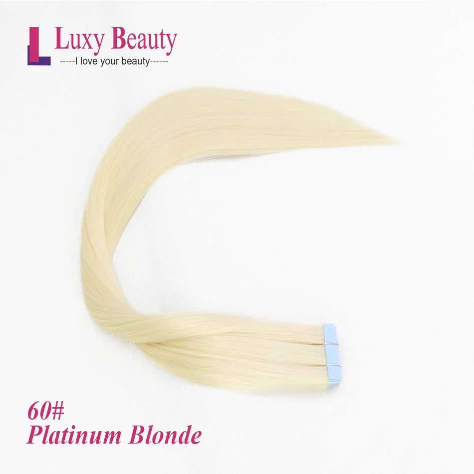 LuxyBeauty Лента В Реми Наращивание Волос Человеческие Волосы 12 дюймов 8 цветов 1.5 г / шт. Прямые Двухсторонние Волосы Утка Кожи На Клеи - Цвет: #60