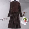 Young Gee Elegant Sweater Velvet Patchwork Autumn Winter Dress Knitted Long Sleeve Women Striped Office Casual Pleated Dresses ► Photo 2/6