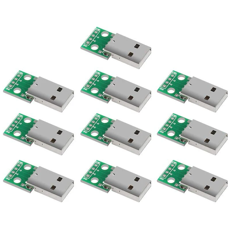 10Pc USB to DIP Board Type A Male Plug Converter 4 Pin 2.54mm Pitch Adapter for DIY Power Supply Breadboard | Электронные