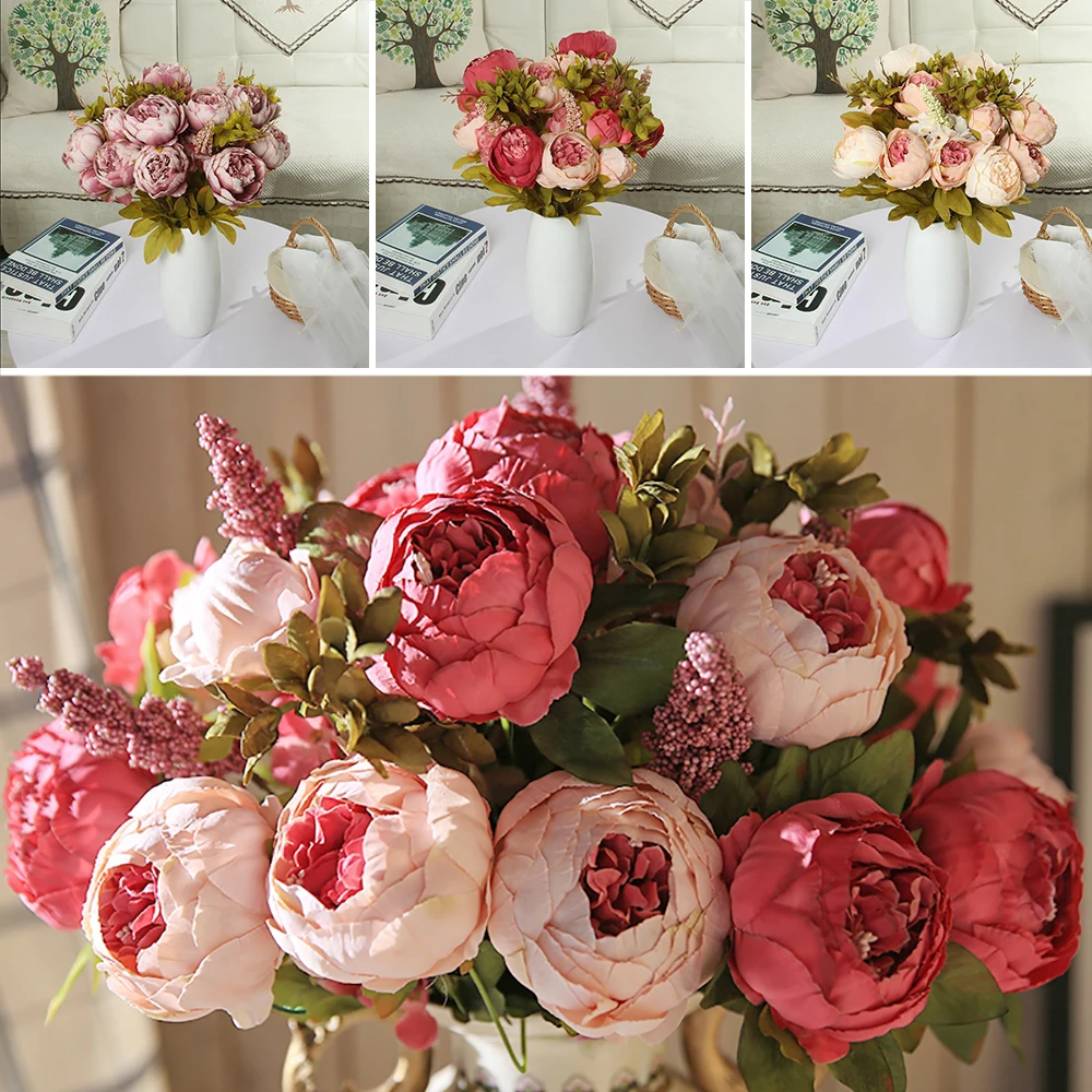 

European Artificial Peony Party Silk Fake Flowers Peonies for Home Hotel Decor DIY Wedding Decoration Wreath Dried Flowers