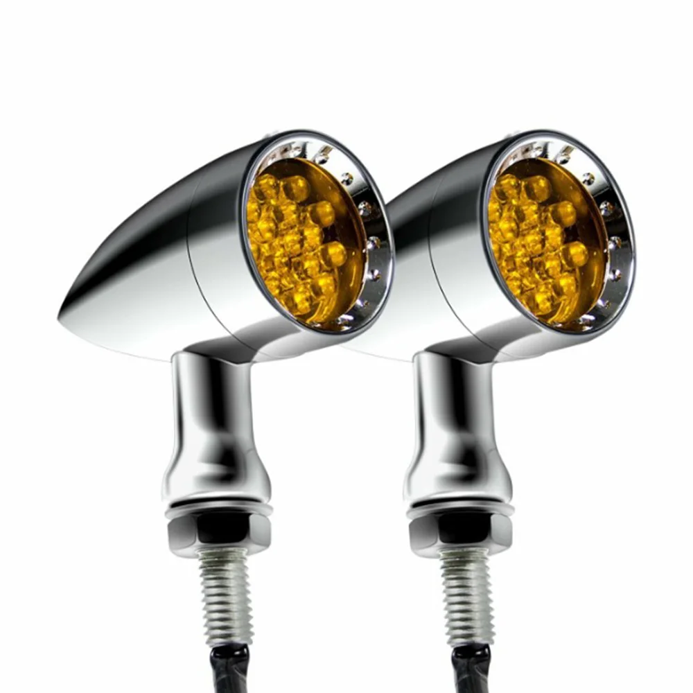

2x Amber Chrome Motorcycle LED Turn Signal LightsBrake Running Tail Lamp Bullet