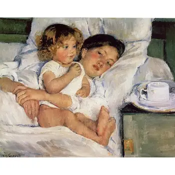 

16 Hand Painted Kids Art Mary Cassatt by College Teachers - Breakfast in Bed mother children - Oil Painting on Canvas Room Decor