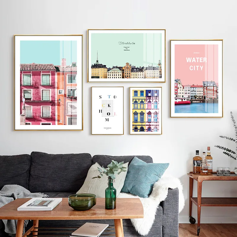 

Hotel Framed Creative Combination Hanging Painting Living Room Northern European-Style Decorative Painting Simple Restaurant Bed
