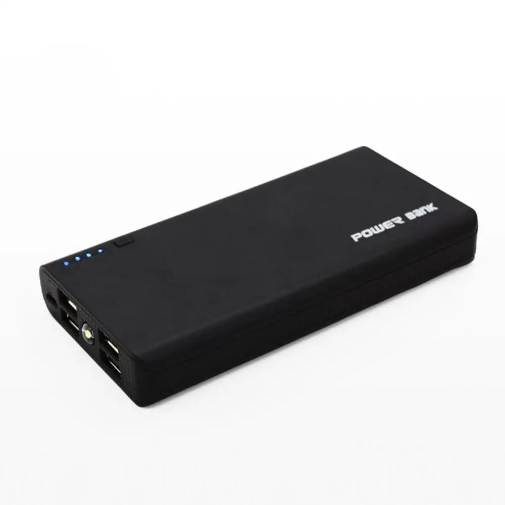 Внешний аккумулятор корпус с светодиодный фонариком 4 usb порта 5V 2A зарядное устройство чехол DIY наборы питания ed 6x18650 батареи - Цвет: black