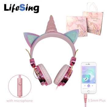

Unicorn Wired Headphone With Microphone Girls Daugther Children Music Stereo Earphone For Computer Phone Gamer Headset Kids Gift
