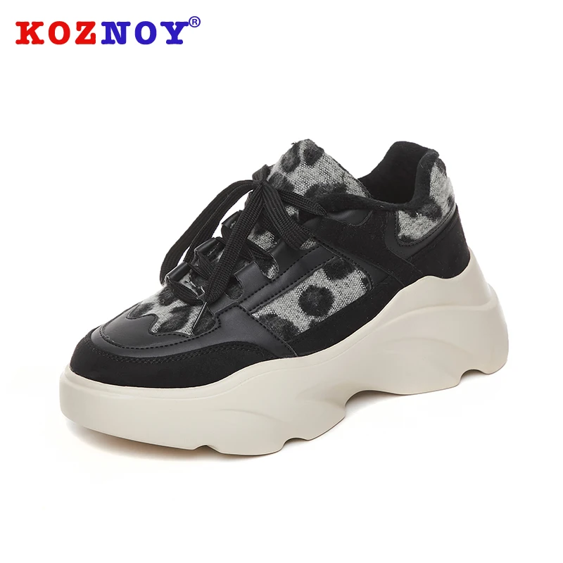 

Koznoy Sneakers Women Spring Autumn Fashion Thick Bottom Dropshipping Breathable Leopard Mixed Colors Leisure Women Shoes