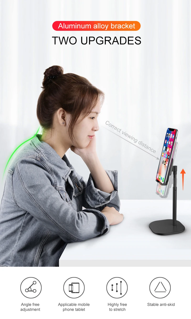 2 Colors Universal Tablet Phone Holder Desktop Phone Tablet Stand Mobile Phone Stand Mount Aluminum Adjustable Cellphone Holder