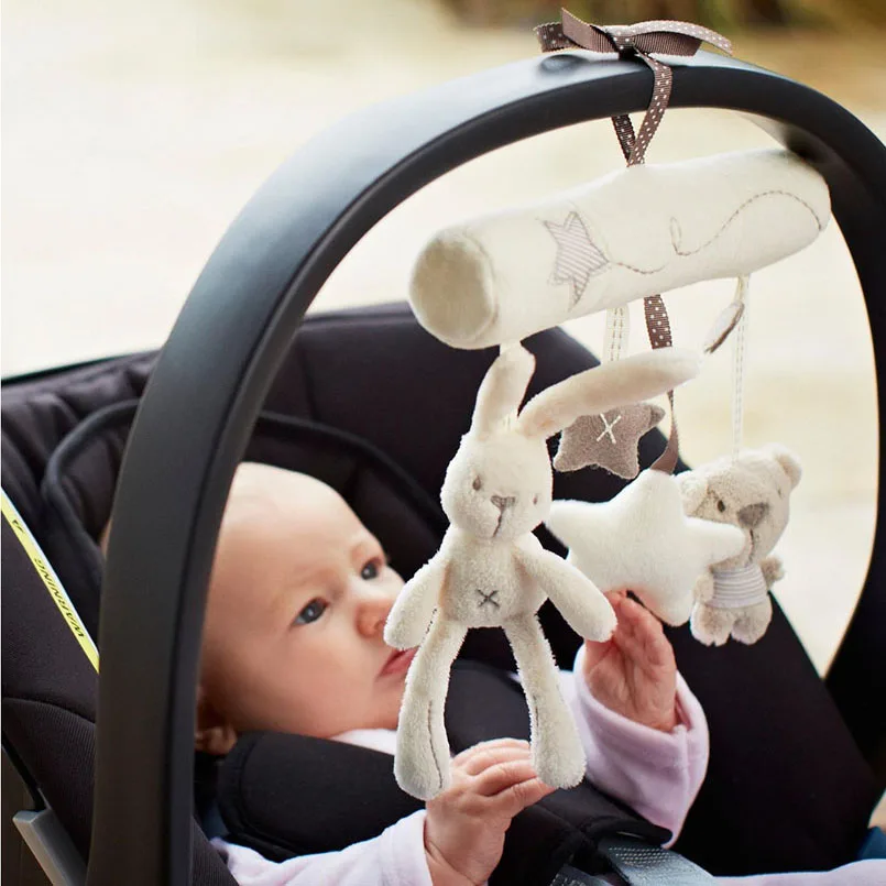 Мягкая детская кроватка кровать коляска игрушка спираль детские игрушки для новорожденных подвесное сиденье в автомобиль Bebe колокольчик обучающая погремушка игрушка в подарок - Цвет: White Rabbit Toys