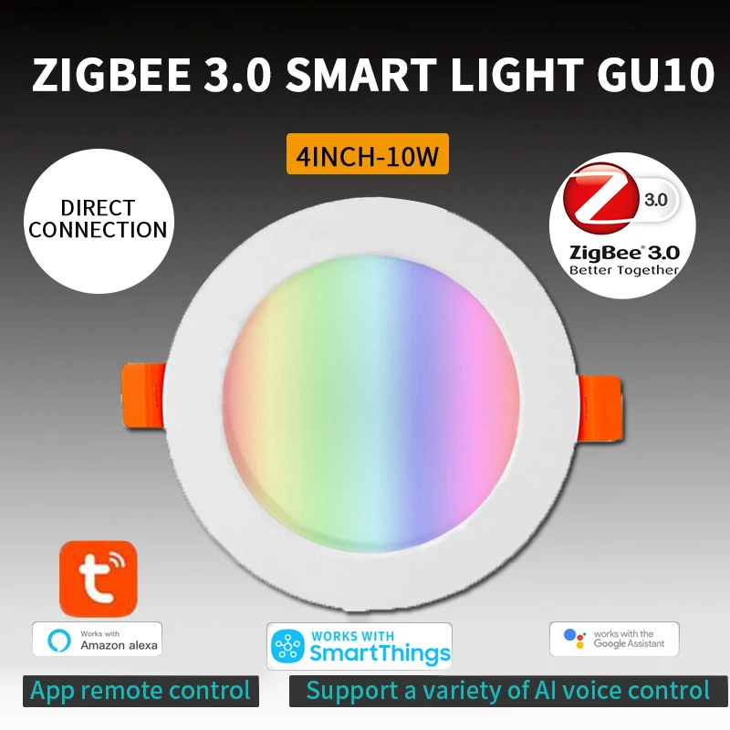 

Smart Downlight 4 Inch RGBCW 10W Led Recessed Ceiling Light RGB Color Voice Control Work With Alexa Home Tuya Zigbee 3.0