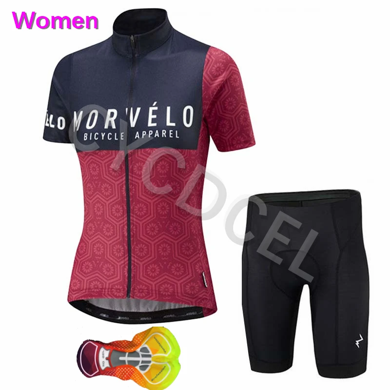 Cycling set 04 Женская одежда Morvelo Pro Team, летняя одежда для горного гоночного велосипеда, дышащая быстросохнущая велосипедная майка, набор из 16D гелевой подкладки, нагрудник, шорты - Цвет: Cycling set 04